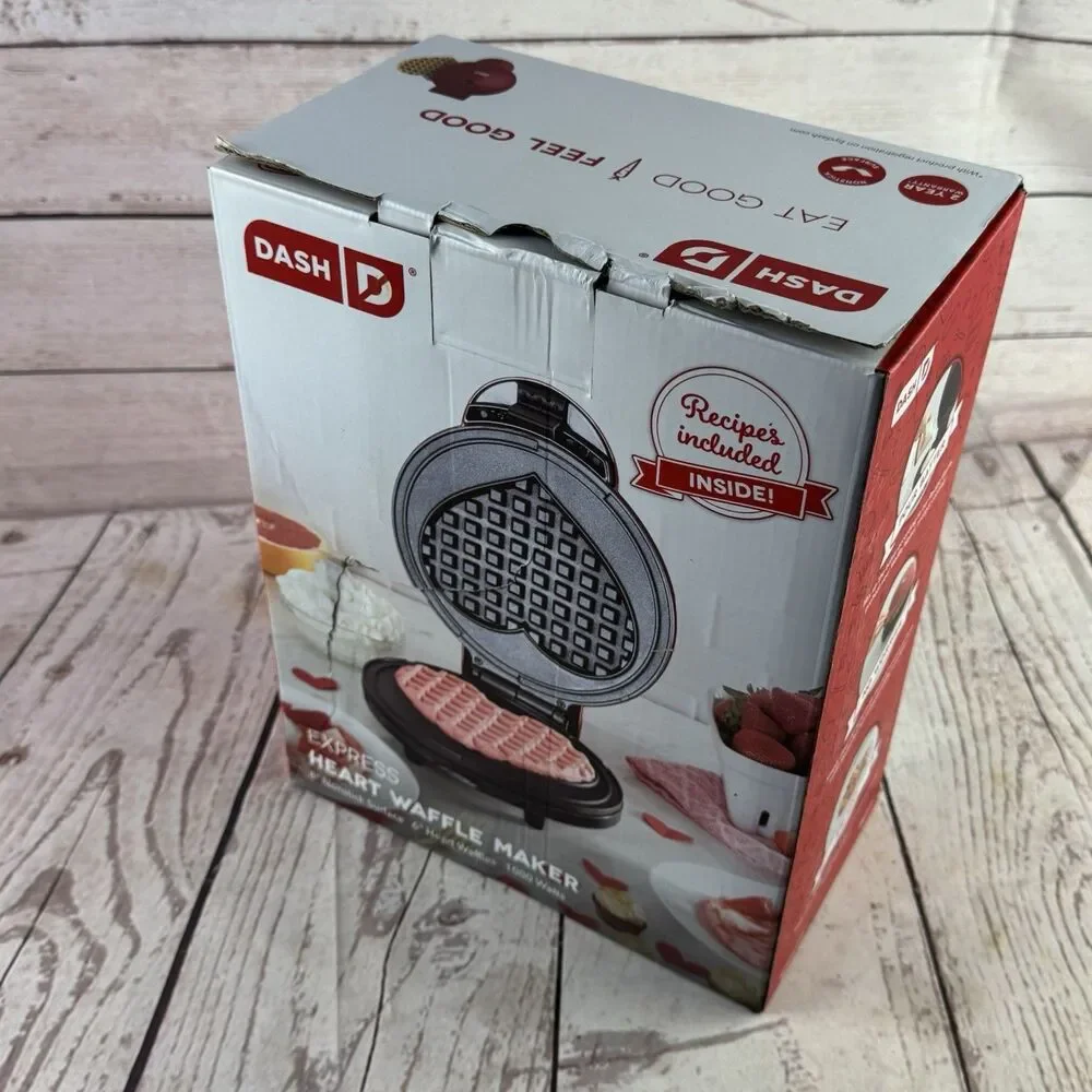 Dash Express Heart Waffle Maker Full Size Heart Shaped Waffles Red Nonstick